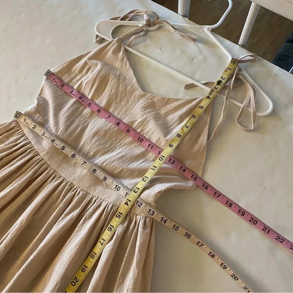 Commense Tie Shoulder Dress Women Size Small Beige Linen Midi Sleeveless Neutral - Picture 13 of 14